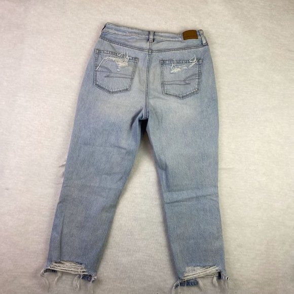 American Eagle Comfort Stretch Hi-Rise Ripped Distressed Mom Jeans Sz. 4 X-SHORT - Picture 6 of 9